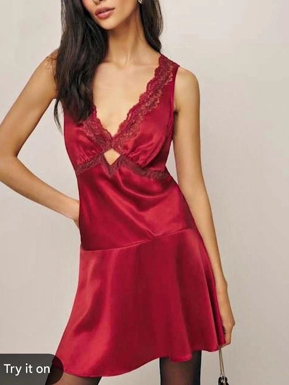 Reformation Belva Silk Dress Red Lace Trim Mini Dress Size 4